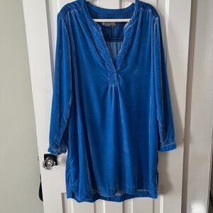 Anthropologie Melody Blue Velvet Tunic Dress size XL